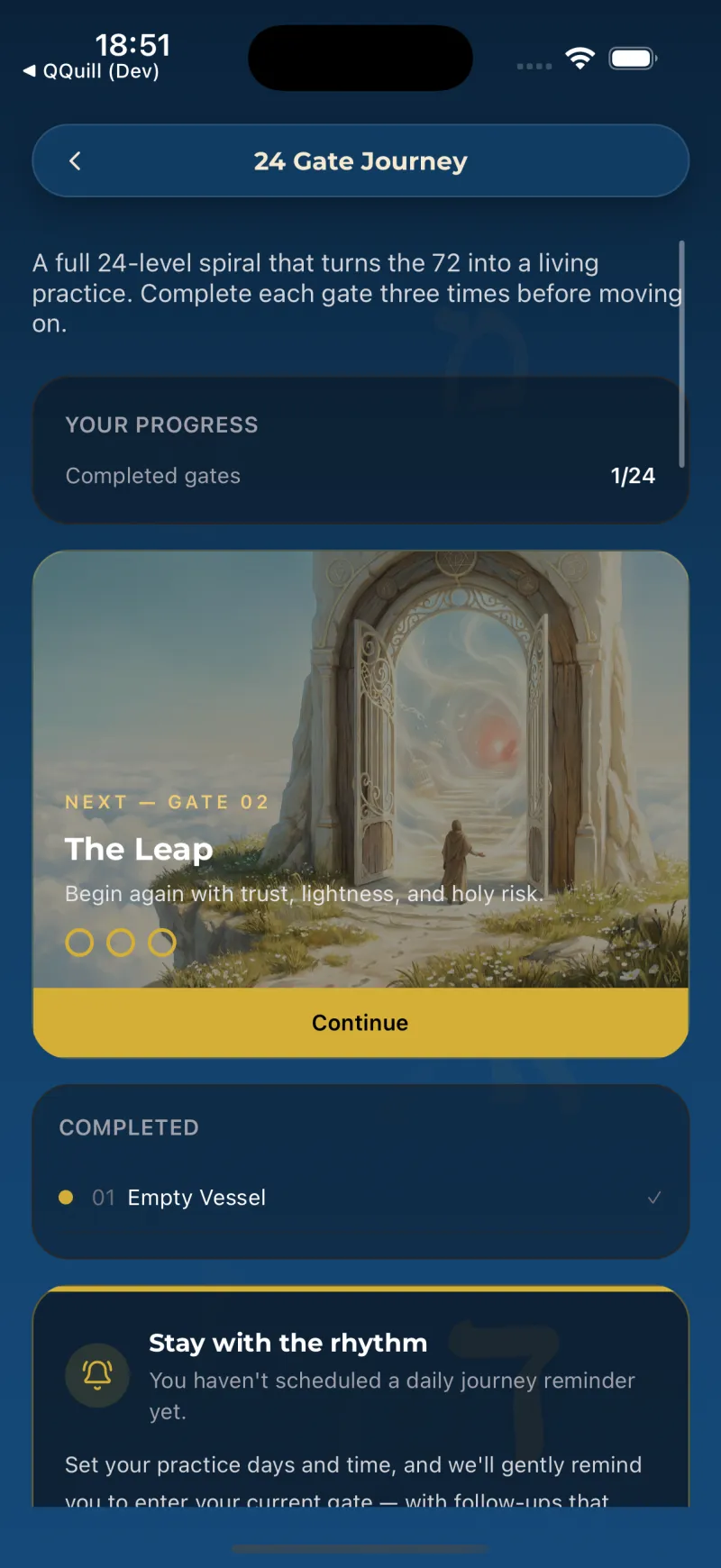 24 Gate Journey — progress and next gate