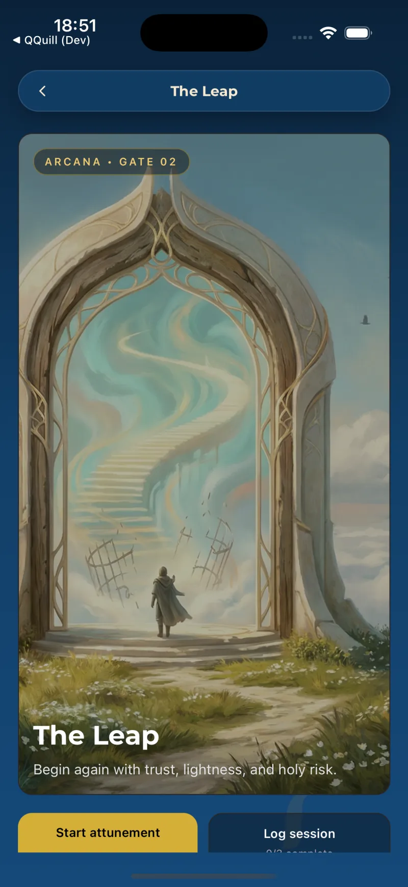 The Leap — Gate 02 detail with arcana artwork